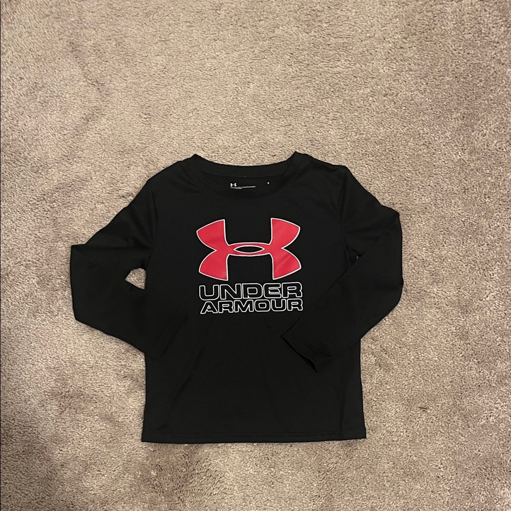 Under Armour Kids Black Long Sleeve Tee with Red Logo - Size 4 - Picture 2 of 6
